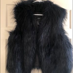 Dark Navy Faux Fur Vest from Forever21